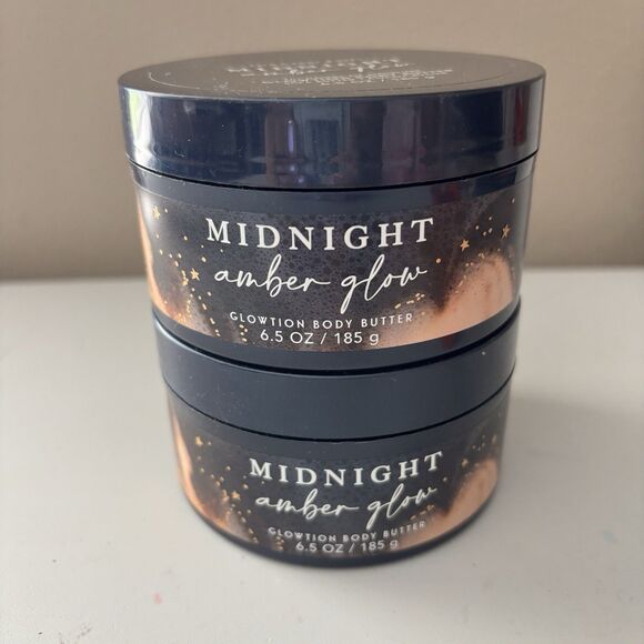 2 NEW! Bath & Body Works MIDNIGHT AMBER GLOW GLOWTION BODY BUTTER 6.5 OZ / 185 g - Picture 2 of 2